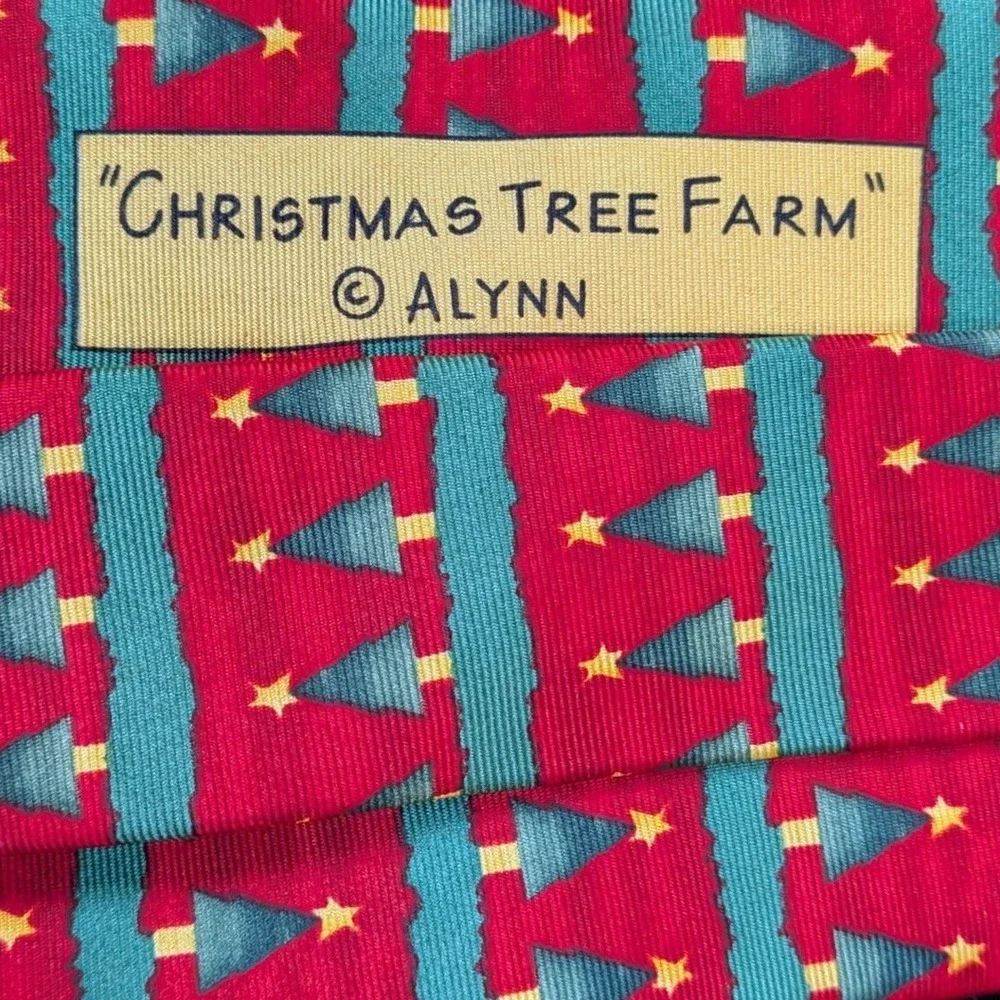 ALynn $70 Christmas‎ Tree Farm Necktie Red Green Holiday Festive Silk Tie